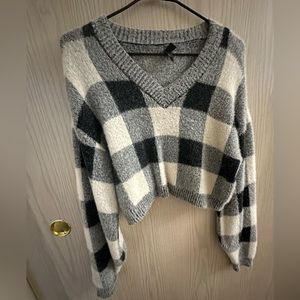 Grey Black White Plaid Sweater